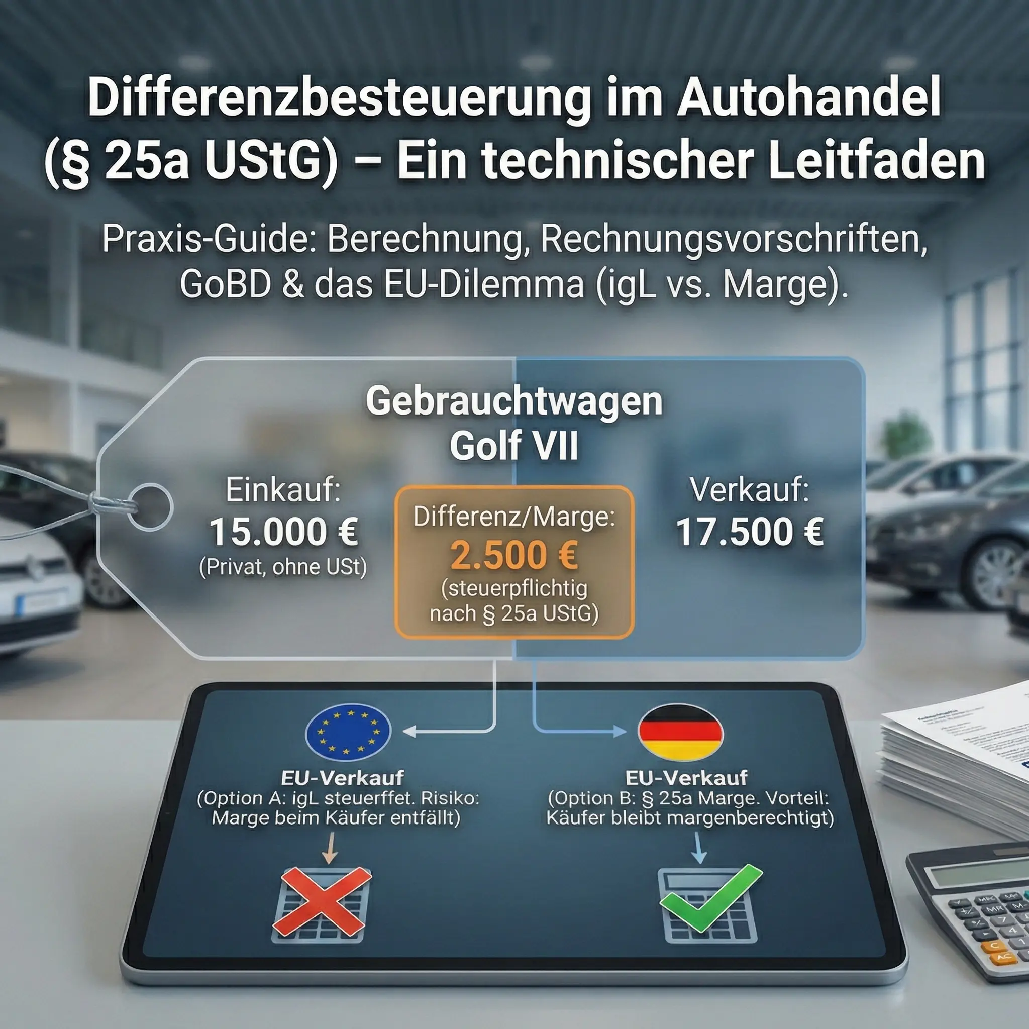 Differenzbesteuerung im Autohandel (§ 25a UStG) – Ein technischer Leitfaden